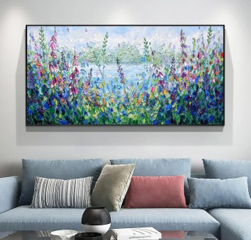 Textura de decoración de pared con espátula, flor colorida moderna abstracta Pinturas al óleo